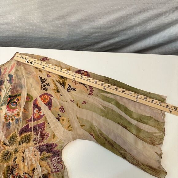 Mushka by Sienna Rose Boho Fairycore Sheer Tunic Top Floral Bell Sleeves - Picture 7 of 10